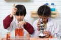 Little boy and girl in science classroom It is the basis for the process of systematic thinking, reasoning, observation, data