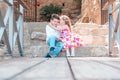 Little boy and girl secrets . Boy and girl sitting on the stairs Royalty Free Stock Photo