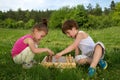 Little Boy And Girl Sitting On The Grass And Learning How To Play Chess On Beautiful Spring Day Royalty Free Stock Photo