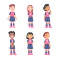 Little Boy and Girl Soccer or Football Player in Uniform Stand Vector Set Royalty Free Stock Photo