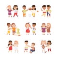 Little Boy and Girl Supporting and Comforting Crying Friend Vector Set