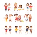 Little Boy and Girl Supporting and Comforting Crying Friend Vector Set Royalty Free Stock Photo