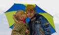 Little boy and girl with umbrella Royalty Free Stock Photo