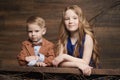 Little boy and girl working in the garden, kids harvesting Royalty Free Stock Photo