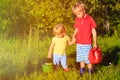 Little boy and girl working in the garden Royalty Free Stock Photo
