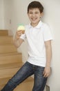 Little boy gives cookie to dad Royalty Free Stock Photo
