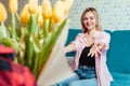 a little boy gives his mother flowers Royalty Free Stock Photo