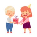 Little Boy Giving Gift Box to Girl Vector Illustration Royalty Free Stock Photo