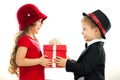 Little boy giving girl gift Royalty Free Stock Photo