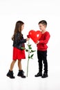 Little boy giving a red rose to child girl Royalty Free Stock Photo