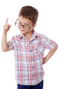Little boy in glasses with pointing hand Royalty Free Stock Photo