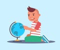 Little boy with globe flat vector illustration Royalty Free Stock Photo