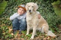 Little boy with a golden retriever Royalty Free Stock Photo