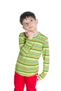 Little boy in a green striped shirt