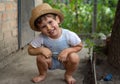 Little boy hands painted in colorful paints. Happy kid having fun outdoors. Royalty Free Stock Photo