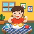 A Little boy happy to eat breakfast.