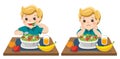 Little boy happy and Unhappy to eat salads. Royalty Free Stock Photo