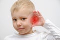 Little boy has a sick ear Royalty Free Stock Photo