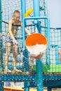 Little boy having fun in aqua park Royalty Free Stock Photo