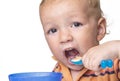 Little boy having fun eating Royalty Free Stock Photo