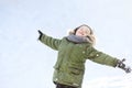 Little boy is having fun playing with snow. Active outdoors leisure with children in winter Royalty Free Stock Photo