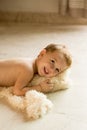 Little boy and his bear blanket Royalty Free Stock Photo