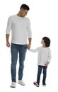 Little boy with his father on white background Royalty Free Stock Photo