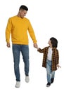 Little boy with his father on white background Royalty Free Stock Photo