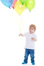 Little boy holding balloons on a white background. Royalty Free Stock Photo