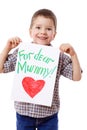 Little boy holding a drawing for mum Royalty Free Stock Photo