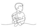 Little boy holding hug doll bear Teddy. Royalty Free Stock Photo