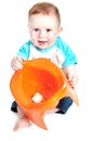 Little boy holding potty Royalty Free Stock Photo