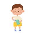 Little Boy Holding Scissors Doing Paper Craft Vector Illustration