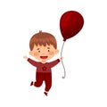 Little Boy Holding Vinous Toy Balloon Vector Illustration