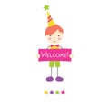 Little boy holding a welcome sign Royalty Free Stock Photo