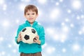 Little boy holds soccer ball. Royalty Free Stock Photo