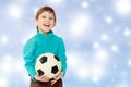 Little boy holds soccer ball. Royalty Free Stock Photo