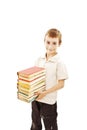 Little boy holds a stack of books Royalty Free Stock Photo