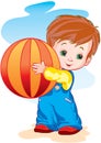 Little boy hugs a big ball, vector illustration