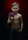 Little boy with I love aunty message written on him Royalty Free Stock Photo