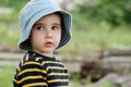 Little boy in jeans hat outdoors Royalty Free Stock Photo