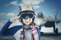 Little boy with jet plane Royalty Free Stock Photo