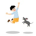 Little boy jumping and happy joyful with the dog together isolated on background. Vector illustration in cartoon character flat Royalty Free Stock Photo