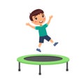 Little boy jumping on trampoline flat  illustration. Royalty Free Stock Photo