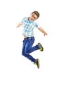 Little boy jumping on white background Royalty Free Stock Photo