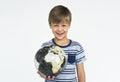 Little Boy Kid Adorable Cute Playful Globe Portrait Concept. Royalty Free Stock Photo