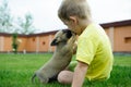 Little boy kissing with his cute dog Royalty Free Stock Photo