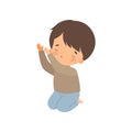 Little Boy Kneeling and Praying Cartoon Vector Illustration