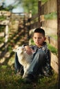 Little boy with lamb Royalty Free Stock Photo