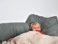 Little boy laying in bed. Child feeling unwell Royalty Free Stock Photo